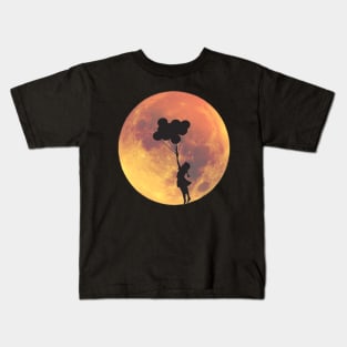 Full Moon and Girl with Balloon Silhouette Kids T-Shirt